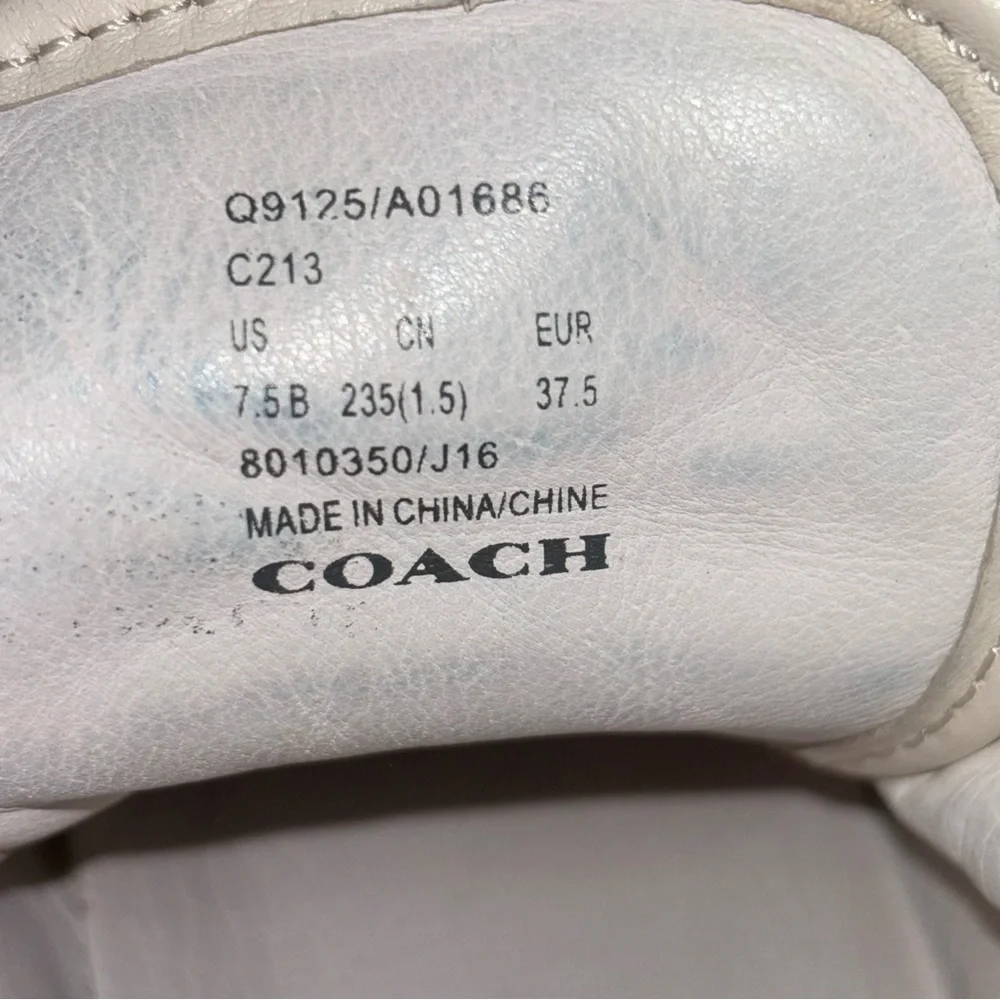 COACH® Sheep Nappa Suede High Top Sneakers White Metallic Silver C213 Size 7.5